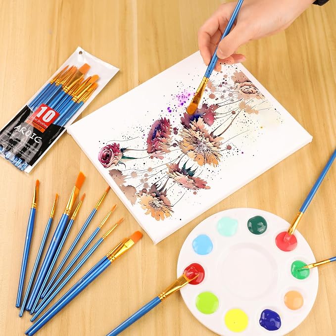 AROIC Acrylic Paint Brush Set, 12pack/120pcs Nylon Hair Paint Brushes | Oil Painting Rock Body Painting, Artist Amateur Craft Paint Brushes Supplies, Children Adult Painting Small Paint Brush Set