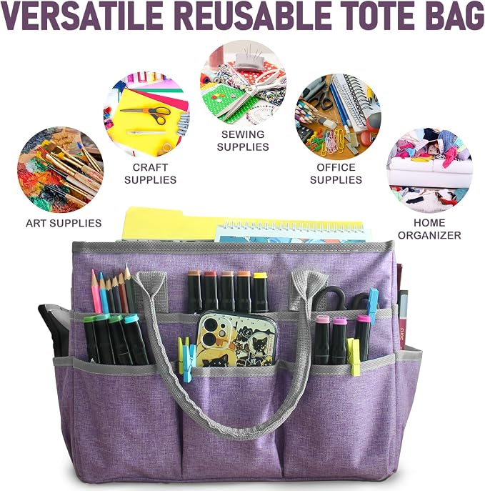 Cupohus Craft Organizer Tote Bag, Purple Sewing Bag for Art