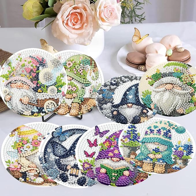 8 Pack Diamond Art Coasters Kits - Gnomes Diamond Painting Coasters Kits
