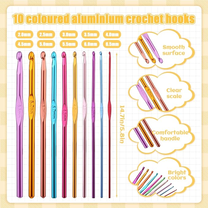 IMZAY 54 Pcs Crochet Hooks Set, 0.6mm-6.5mm Crochet Needles for Yarn | Crochet Kits for Beginners, Ergonomic Crochet Hooks with Knitting Accessories, Crochet Supplies, Knitting Needles for Craft