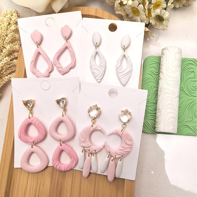 Polymer Clay Texture Roller Work with Polymer Clay Cutters for DIY Earrings Jewelry Making Craft Supplies(Linear Water Ripple Pattern)