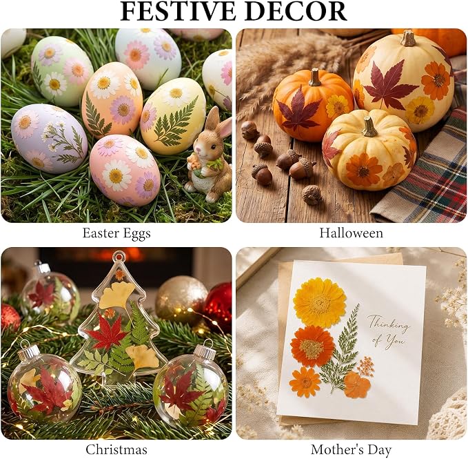 NESCCI 277 Pcs Autumn Dried Flowers for Crafts,Real Nature Dried Flowers for Craft Bulk Dry Flowers Leaves Kit Used for Resin Molds Scrapbooking DIY Art Crafts Candle Soap Making Nails Décor