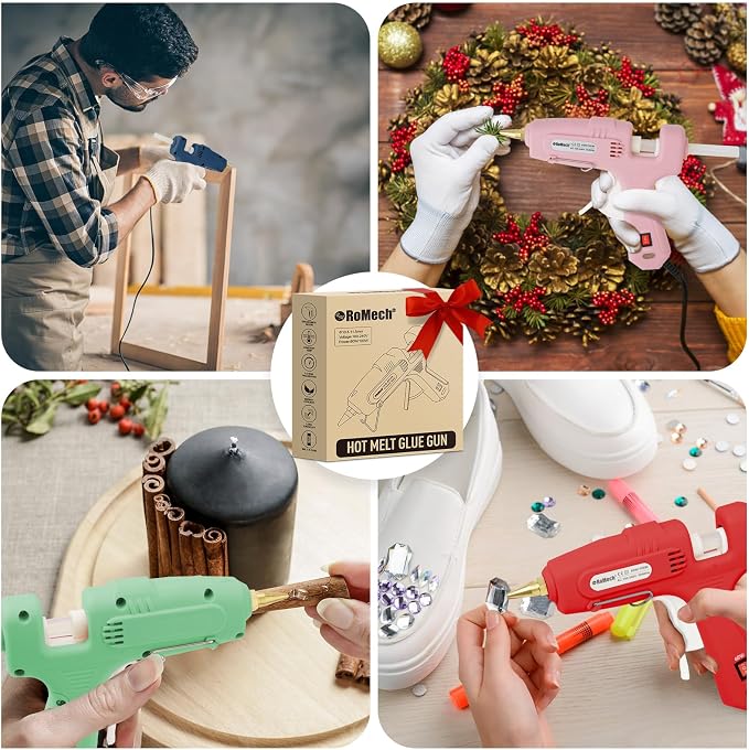 RoMech 60/100W Dual Temp Hot Glue Gun and Sticks Set, Full Size with Case