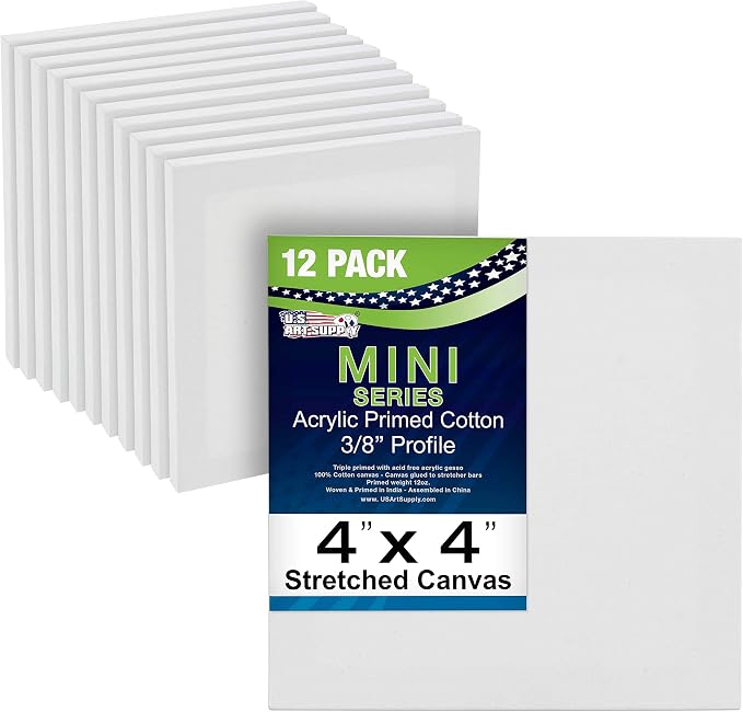 U.S. Art Supply 4"x4" Mini Square Canvases for Painting, Pack of 12