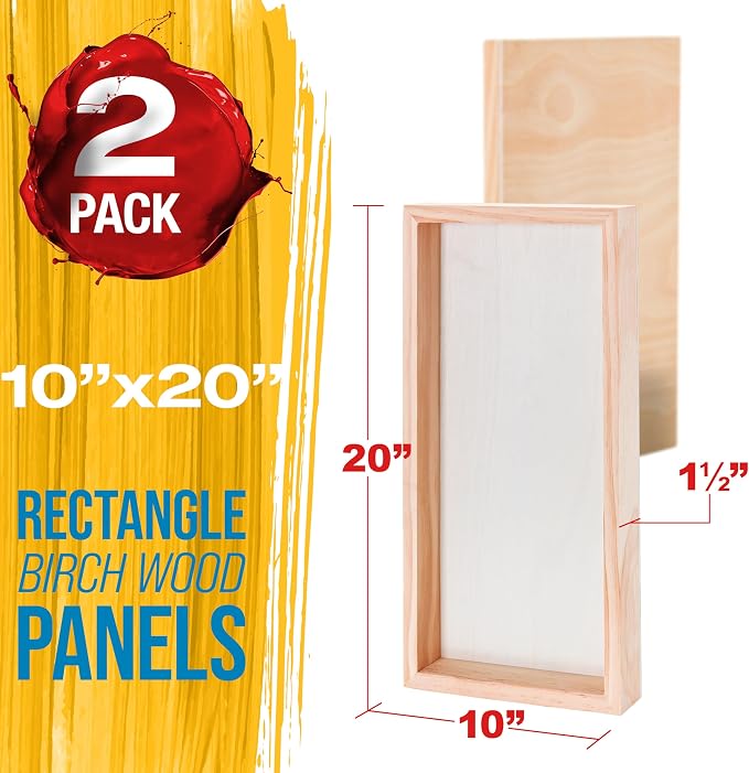 U.S. Art Supply 10" x 20" Unfinished Cradled Wood Panels for Painting
