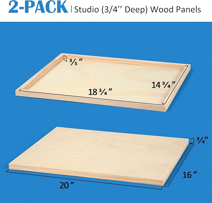 Falling in Art 2 Pack 16x20 Unfinished Birch Wood Panels Kit for Painting | Studio 3/4’’ Deep Wood Canvas, Cradle Boards for Acrylic Pouring, Art, Crafts, Epoxy Resin, Laser Engraving Cutting