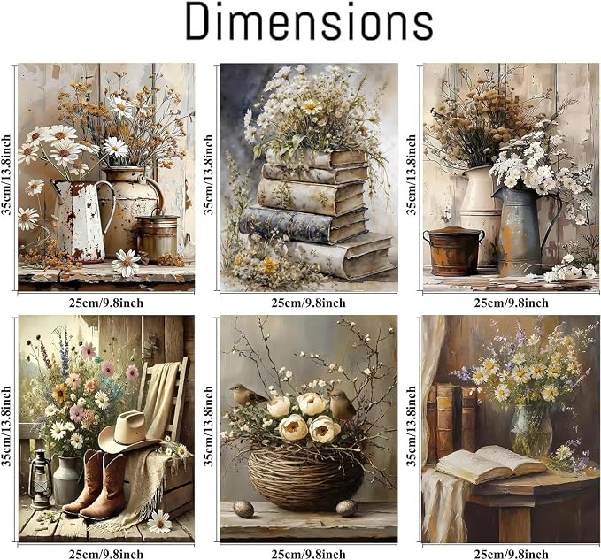 AOSGEDY 6 Pack Paint by Numbers Kit for Adults Beginner, Vintage Flower Adult Paint by Number Kits on Canvas, Flowers DIY Acrylic Oil Painting by Numbers Kits, Perfect for Home Decor 10 X 14 Inch