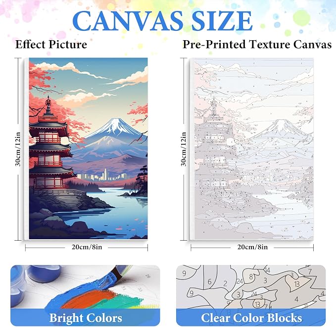 4 Pack Framed Paint by Numbers Kit for Adults with Wooden Easel, Landscape Paint by Number Kits with Frame, Acrylic Watercolor Adult Paint by Number Kits on Canvas Framed for Home Decor 8x12 Inch