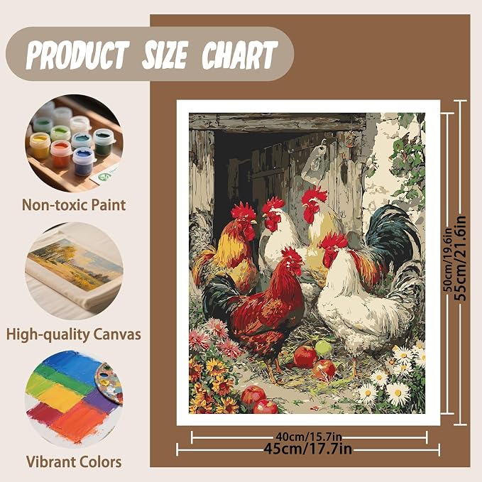 XTCIXAL Paint by Numbers Kit for Adults, Chicken, 16X20 Inch | DIY Paint by Number for Adults Beginner, High-Definition Color Canvas, Stress Relief, Home Wall Decor, Gifts, Unframed