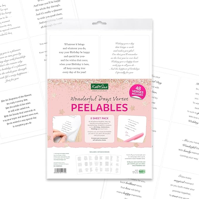Katy Sue Designs Wonderful Days Peelables Stickers for Card Making. 48 Peelable Verses & Sentiments/Peel Offs for Card Making Supplies, Card Making Accessories, & Card Making Embellishments