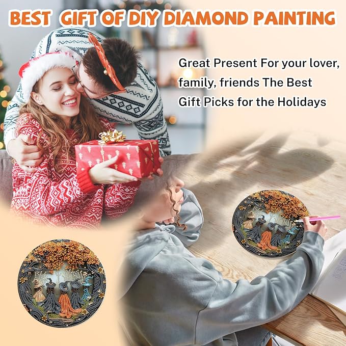 Bowetile Witch Diamond Art Hanging Kits for Adults, Halloween Diamond Art Suncatchers Fall, 5D Special Shape Autumn Diamond Painting Pendant Window Ornament Gifts for Home Door Wall Decor