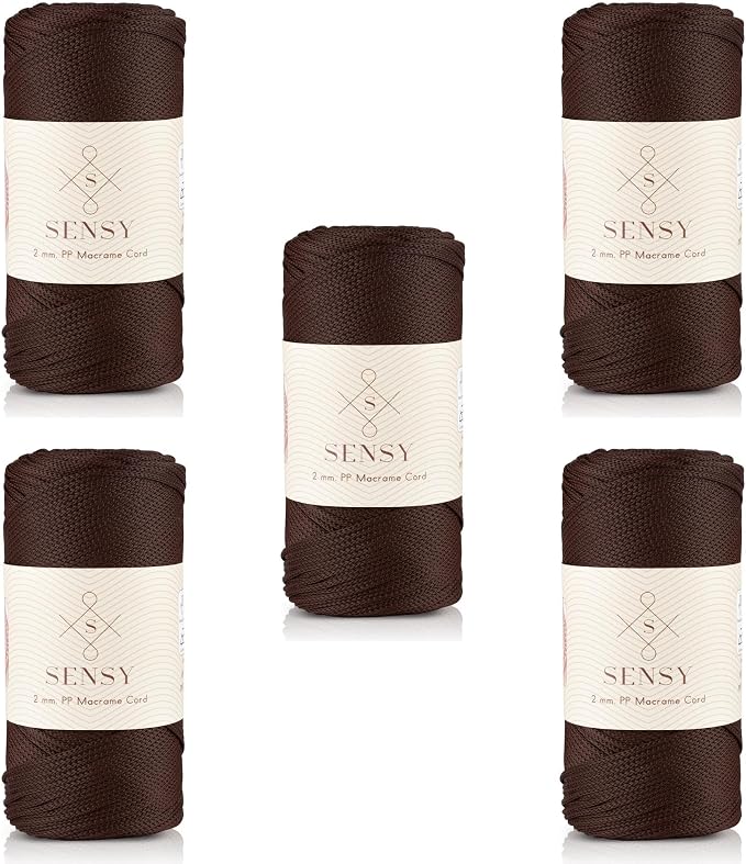 S Sensy 2mm - Premium Polypropylene Macrame Cord, 5 Skein Brown, 252 Yards