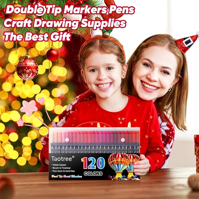 Taotree 120 Colors Dual Tip Art Markers Pens for Adult Coloring Book | Artist Fine & Brush Tip Coloring Markers Set Drawing Pens Craft Art Supplies for Journaling Note Taking Lettering Calligraphy