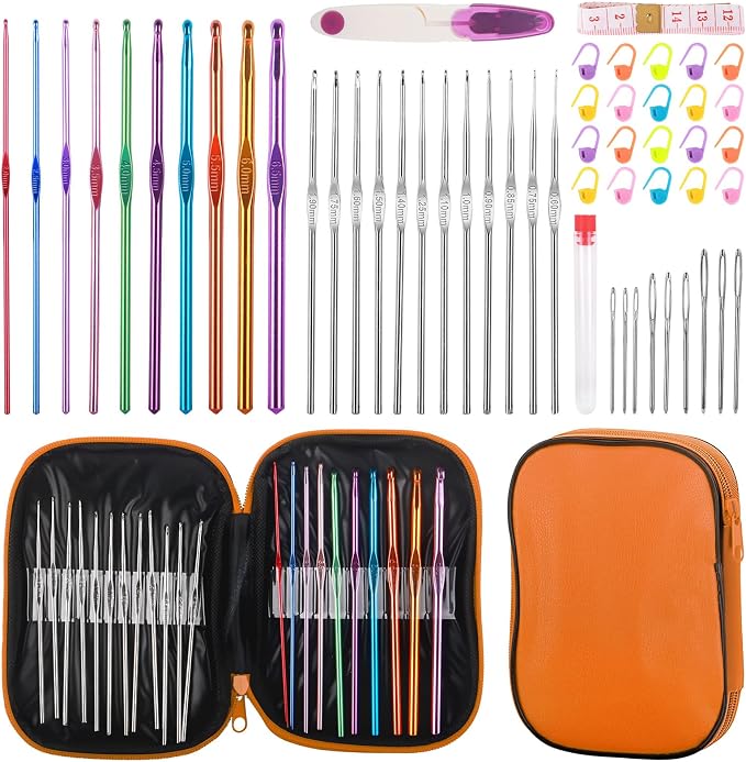 MECHEER Crochet Kit for Beginners, 54 Pack Crochet Hook Set Crochet Accessories, Ergonomic Knitting Kit with Storage Case, Crochet Needles, Hand Craft Knitting Accessories for Crocheters