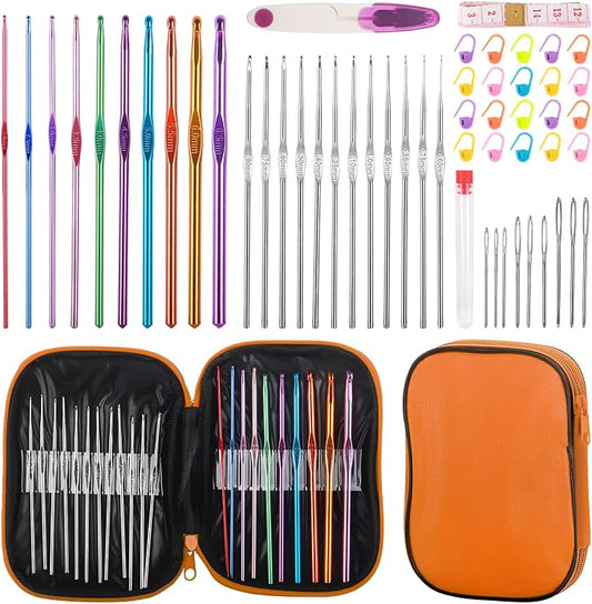 MECHEER Crochet Kit for Beginners, 54 Pack Crochet Hook Set Crochet Accessories, Ergonomic Knitting Kit with Storage Case, Crochet Needles, Hand Craft Knitting Accessories for Crocheters