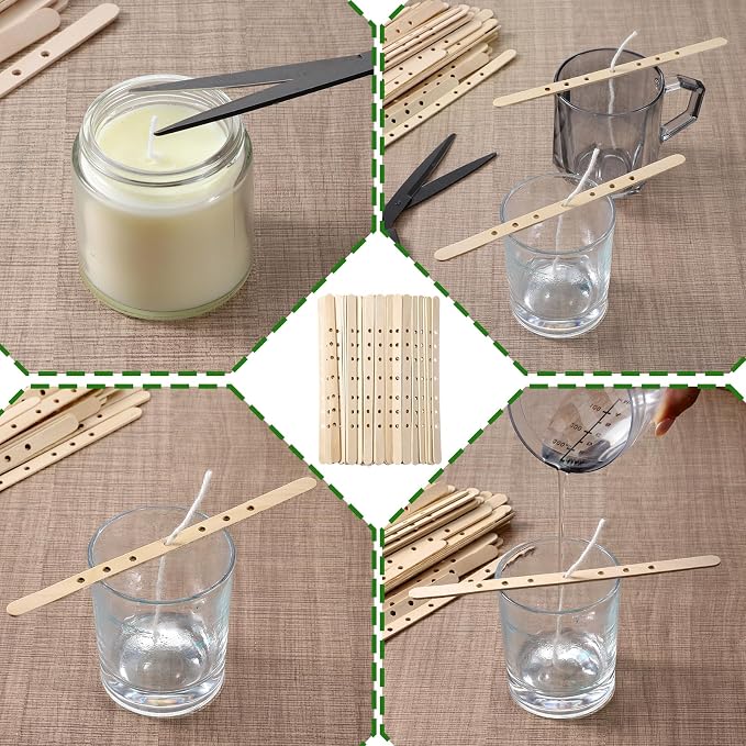 Wooden Candle Wick Holders 50 Pcs 7 Holes Wick Centering Devices | Candle Multiwick Bars Candles Making Bars Wax Stick Clips Center Tool for DIY Wax Crafting Material Supplies