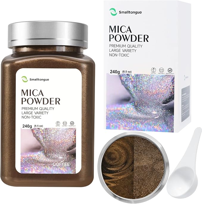 Mica Powder, Coffee, 240g with Scoop, Complies with ASTM D-4236 | For Epoxy Resin, Soap, Bath Bomb, Candle| Safety Material| Odorless| Brilliant Colors