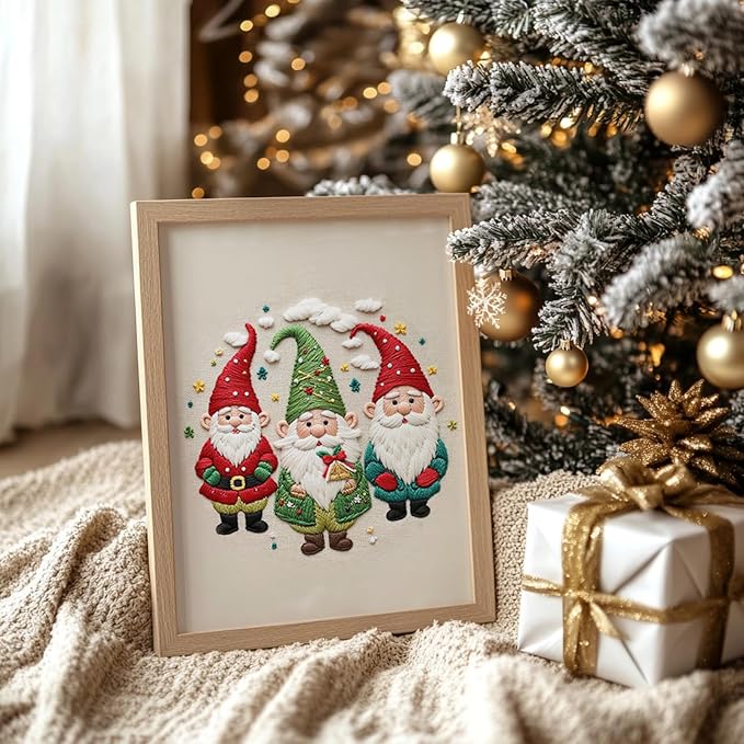 COCOMOX Christmas Embroidery Kit for Beginners, Hand Craft Gift for Adults | 3 Different Christmas Pattern, Cross Stitch Kits