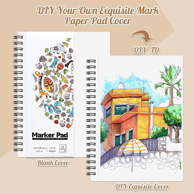 3 Pack Marker Paper Pad, 5×7 in, Double-Sided Bleedproof, Spiral Bound