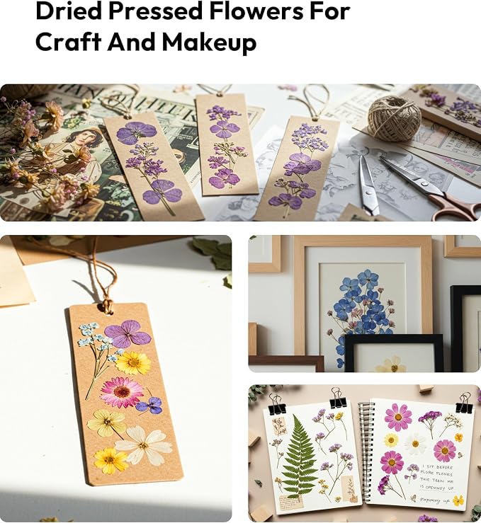 Dried Flowers, Resiners 58Pcs Pressed Flowers for Craft Purple Real Natural Dried Flowers Dry Leaves Kit for DIY Making Crafts Resin Soap Candle Scrapbook Supplies Card Making Jewelry