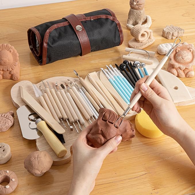 UUSYCUN 36PCS Pottery & Clay Sculpting Tools, Ceramics Polymer Tools Set, Clay Modeling Tools with Case for Air Dry Clay, Carving, Molding, Pottery Wheel, Crafting Supplies, Pros, Beginners, Adults