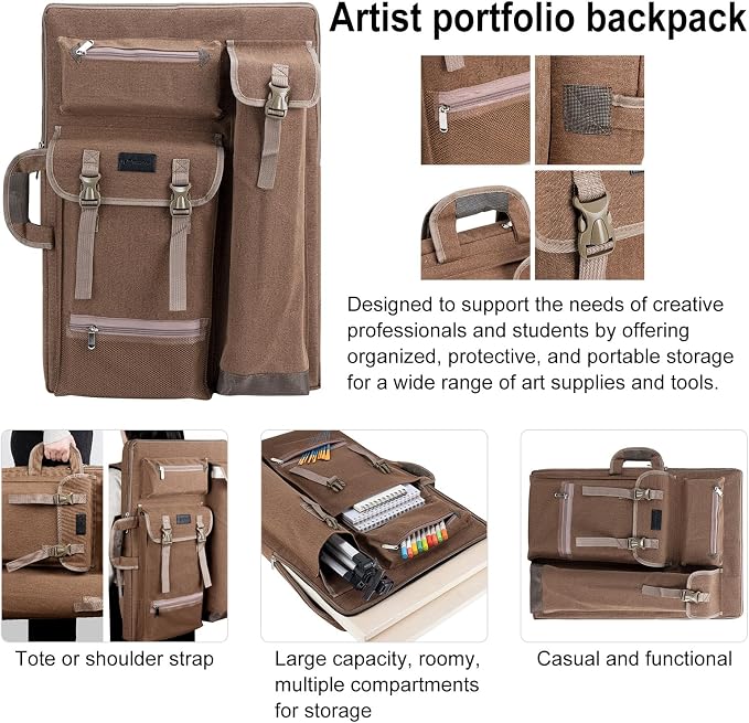 TRANSON Art Portfolio Case Artist Backpack Canvas Bag Large 26” x 19.5”