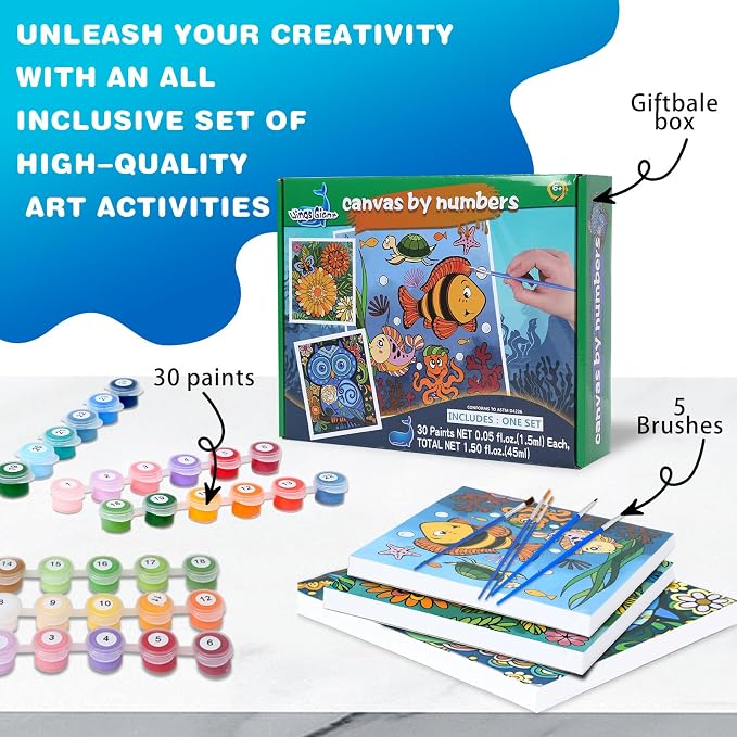 Paint by Numbers Kit for Kids and Adults, Art Supplies for Kid 6-12, Painting Kits for Kids, Crafts and Fun, Acrylic Paint Set, Canvas Painting Kit, Include Framed Pre-drawn Canvas, Color by Numbers