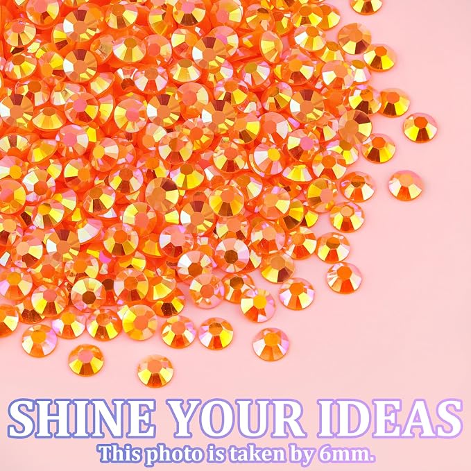 16000Pcs Resin Rhinestones with Tweezers for Crafting, Orange AB 2-6mm Mixed Sizes Non Hotfix Flatback Gems, Bedazzling Crystal for DIY Crafts Clothing Tumblers Mugs Shoes Fabric Decor Nail Art