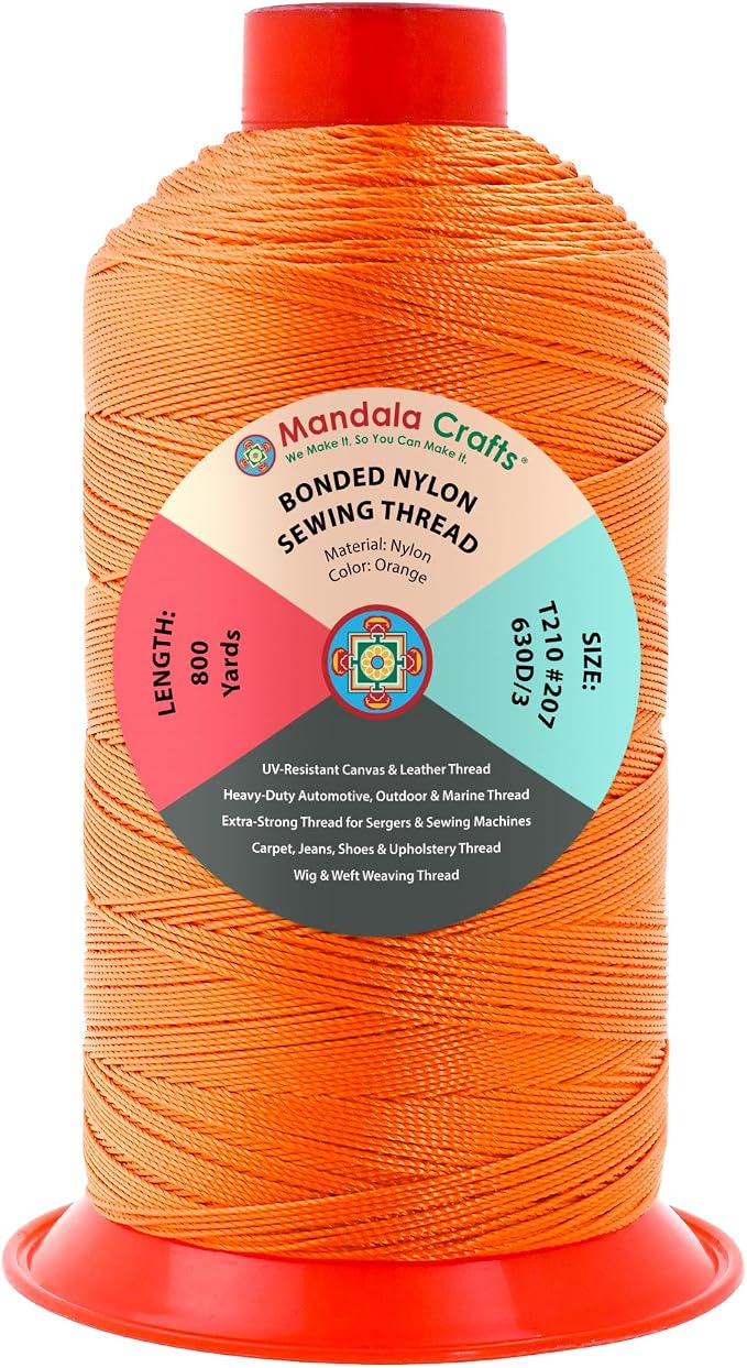 Mandala Crafts Size 207 630D T210 Orange Bonded Nylon Thread, 800 YDs