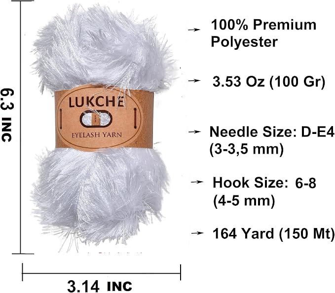 Eyelash Fun Fur Yarn Premium 100% Polyester 164 Yds (150 Mt), 3.53 Oz (100 Gr) Colorful Crochet Yarn Dıy Hand Knitting. (Optical White, 3 Skein)