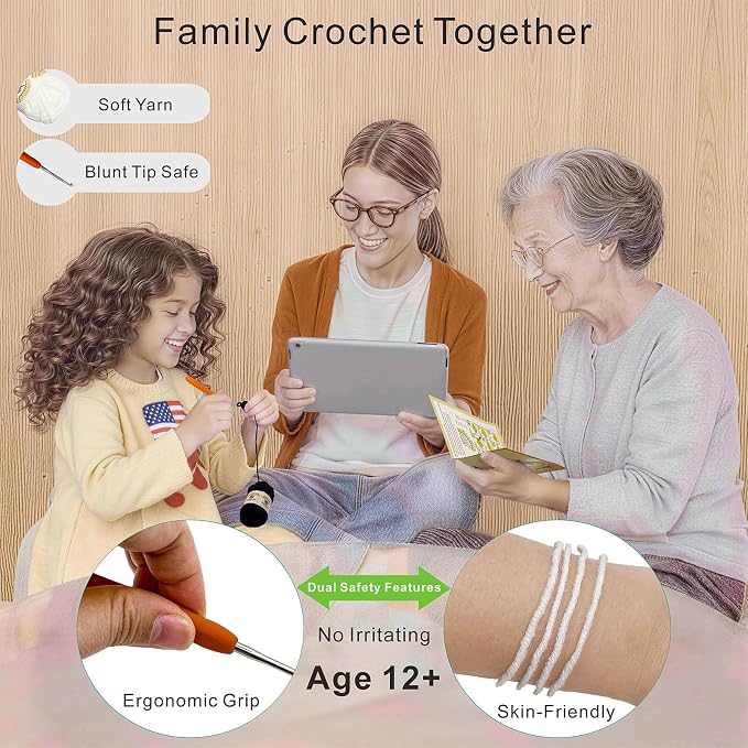 LuNuaFvy Crochet Kit for Beginners, Adults & Kids - Complete Animal Starter Kit to Make 2 Cute Dragons, Easy-to-Follow Book & Video Tutorial, Soft Yarn, Gift & Storage Bags