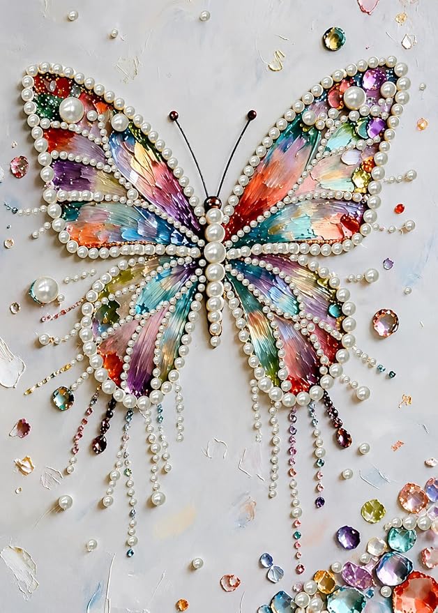 VCLKDIY Butterfly Diamond Art Pearl Painting Kits for Adults, 3D Special Shape Pearl Diamond Art Kits for Adults Beginners, DIY Plastic Pearl Painting Gem Crafts for Home Wall Decor 11.8x15.7 Inch
