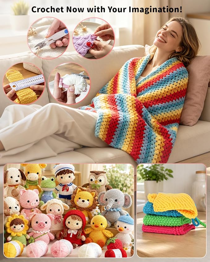 Aeelike Crochet Kit for Beginners- Ideal DIY Craft Gift for Women, Pink | Crochet Starter Kits with Yarn, Ergonomic Hooks & Storage Case, Learn-to-Crochet Set for Adults, Kids & Seniors