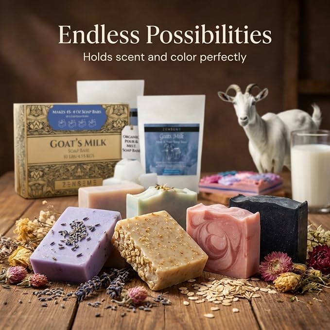 10 LBS Goats Milk Soap Base, Melt and Pour Supplies Kit for Soap Making | SLS/SLES & PEG free | Gentle & Foamy Ingredients | Make Your Own Bulk For Adult Soapmaker - Easy to Cut
