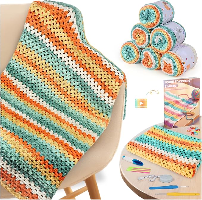 Aeelike Crochet Kit for Beginners,Knitting a Blanket with Cake Yarn