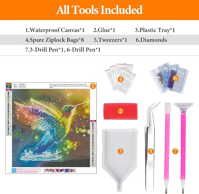 Diamond Art Kits for Adults, Hummingbird DIY Diamond Painting for Beginners | 14x14 Inch, Full Drill Round Dots, Hummingbirds 5D Gem Art Craft Kits, Home Wall Decor, Stress Relief Relaxing Hobby Gift