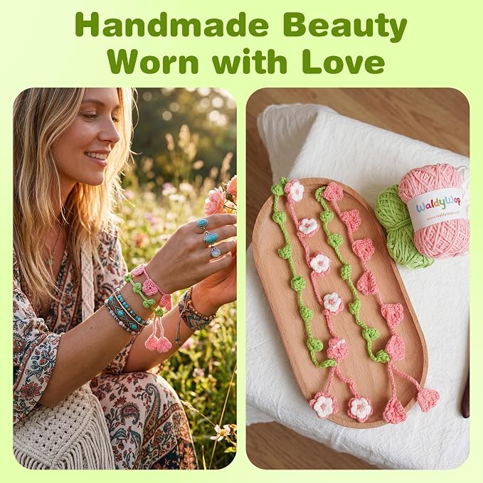 WaldyWop Crochet Kit for Beginners: 4 Flower Bracelets Starter Kit w/Videos