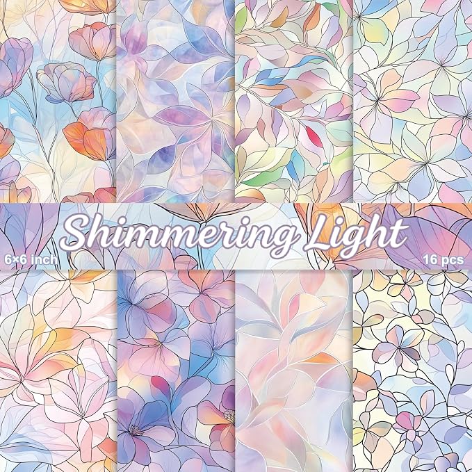 PRSTINCOL Scrapbook Paper,16 Sheets 6 x 6 Inch Shimmering Light Style Scrapbook Supplies,Single-Sided Vivid Origami Decoupage Paper for DIY Crafts, Card Making, Art Journaling