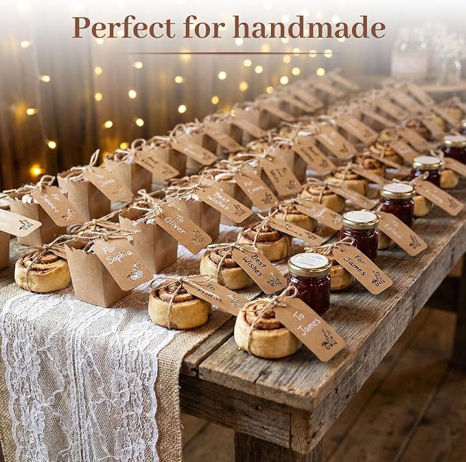 SALLYFASHION 100 PCS Gift Tags, 2X4 inch Kraft Paper Hollow | Stringsfor Wedding Bridal Party Favors Baby Shower