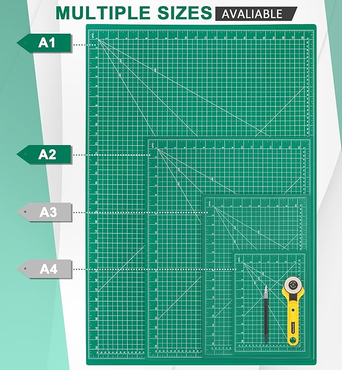 Density-upgraded Self Healing Cutting Mat, 18inch x 12inch Craft Cutting Mat for Table Protection, 5-Ply Rotary Cutting Board Double-sided for Cutting Quilting Modeling Projects, Green