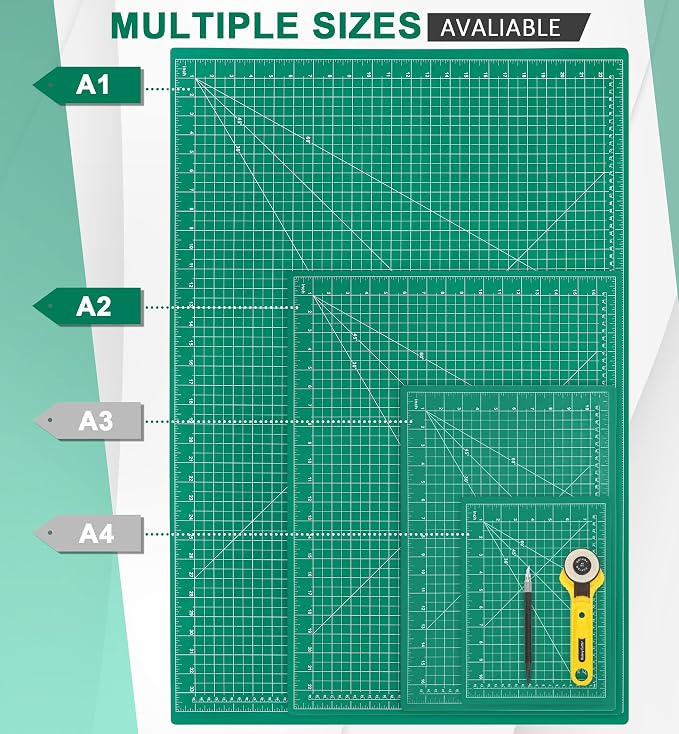 Density-upgraded 9"x12" Self Healing Cutting Mat, Idemeet Rotary Sewing Mat for Crafts, 5-Ply Blade Table Protector Cut Board for Fabric Leather Cutting Quilting Modeling Hobby Project, A4, Green