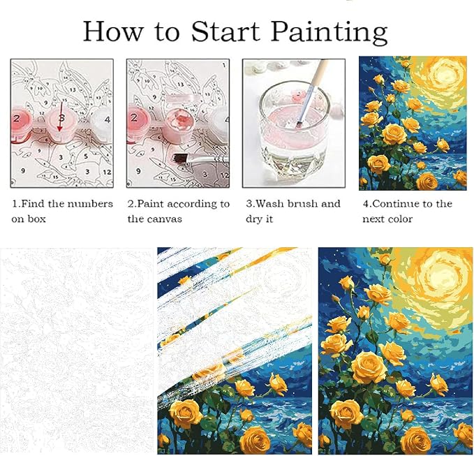 ZRIZQ Flowers Paint by Numbers Kit for Adults Beginner,Yellow Roses,16x20