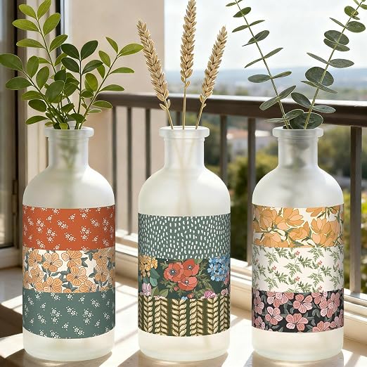 12 Rolls Floral Washi Tape Set,Warm Tones,Botanic | Watercolor Flowers Design for Scrapbook Journal DIY Craft School Supplies, 15 mm Vintage Decorative Masking Washi Tapes