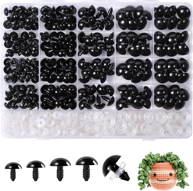 XKDOUS 12-20 mm Safety Eyes, 5 Sizes Crochet Eyes for Amigurumi | Safety Eyes for Crocheting，Stuffed Animal Doll Eyes for DIY Crafts