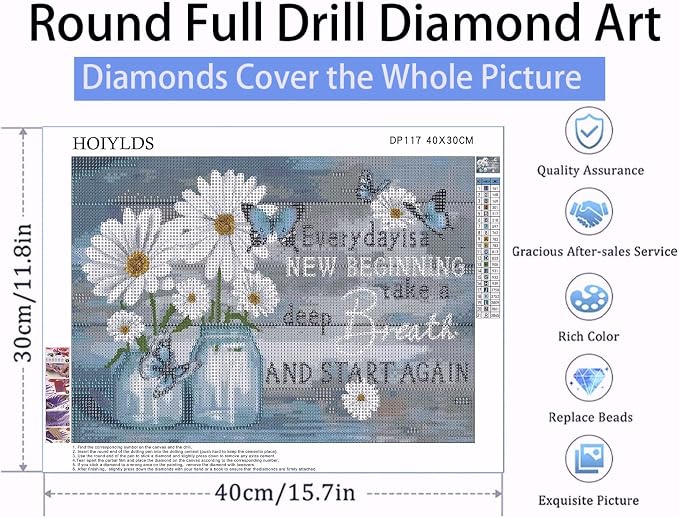 Diamond Painting Kits for Adults - Daisy Diamond Art Kits for Adults Beginner, Inspirational DIY Full Drill Diamond Dots Paintings with Diamonds 5D Gem Art and Crafts Home Wall Decor 16x12inch