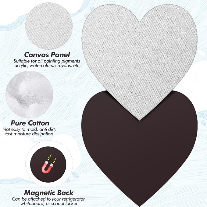 Engrowtic 50 Pcs Magnetic Painting Canvas Panels, 3 in, Heart