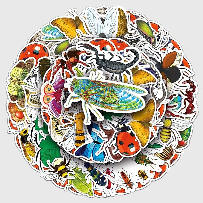 60PCS Insect Stickers, Waterproof Vinyl Decals, Nature Themed Stickers for Water Bottles, Laptops, Scrapbooking (Insect)