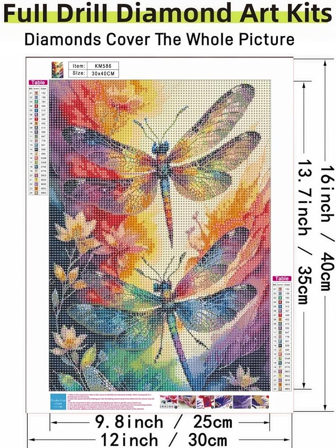Dragonfly 5D DIY Diamond Painting Kits, Diamond Art Kits for Adults | Full Drill Gem Painting for Adults Beginners Art Kits for Home Wall Decor11.8 x15.7 Inch