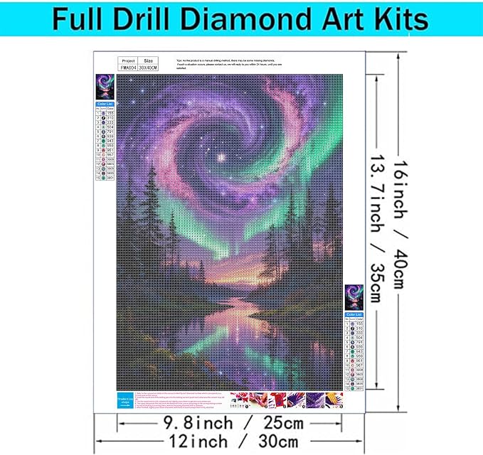 Aurora Borealis 5D Diamond Painting Kits for Adults, Starry Galaxy 12x16"