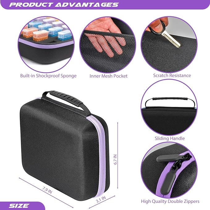 MoeeBtee Diamond Painting Storage Containers, 30 Slots Diamond Painting Accessories and Tools, Diamond Painting Organizer, Diamond Art Storage Case Jewelry Beads Storage Case - Purple